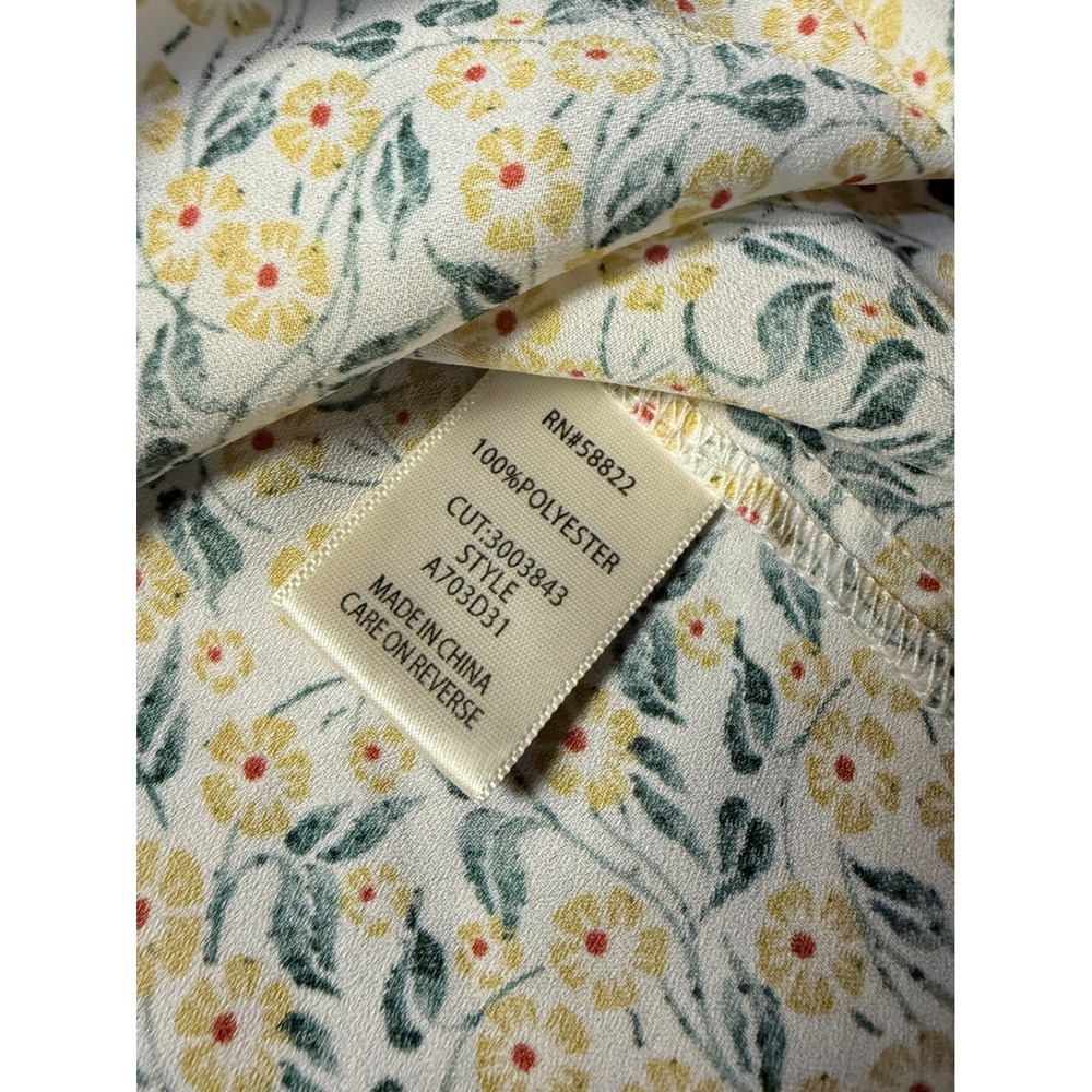 Max Studio Womens Yellow Floral Ruffle Tie Neck Flutter Sleeve Blouse Small - Picture 3 of 5